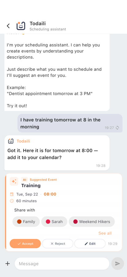 The Todaili assistant chat